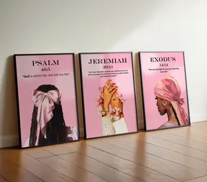 Set of 3 Pink Scripture Print for Black Girl, Bible Verse Wall Art, Girl Room Decor, Modern Christian Wall Print, Pink Art