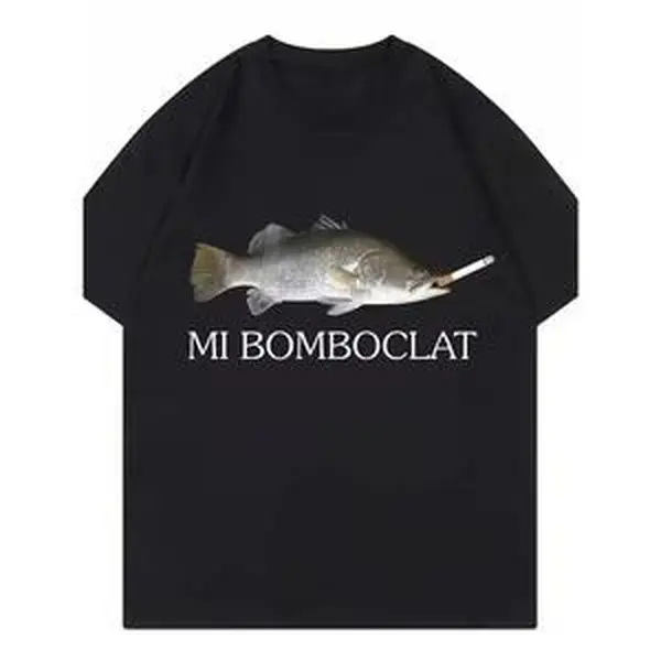 "Mi Bomboclat" Smoking Fish Viral Meme Graphic T-Shirt, Cotton Comfort Tee, Gen Z Humor Fashion Outfit, Casual Shirt, Ideal Meme Fan & Edgy Gift for Him/Her
