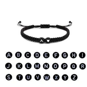 Initial Heart Bracelet - 26 Alphabet Braided Adjustable Bracelet for Women, Men, Teen Girls and Boys Jewelry Love Adjustable Heart  Rate Couples bracelet Set