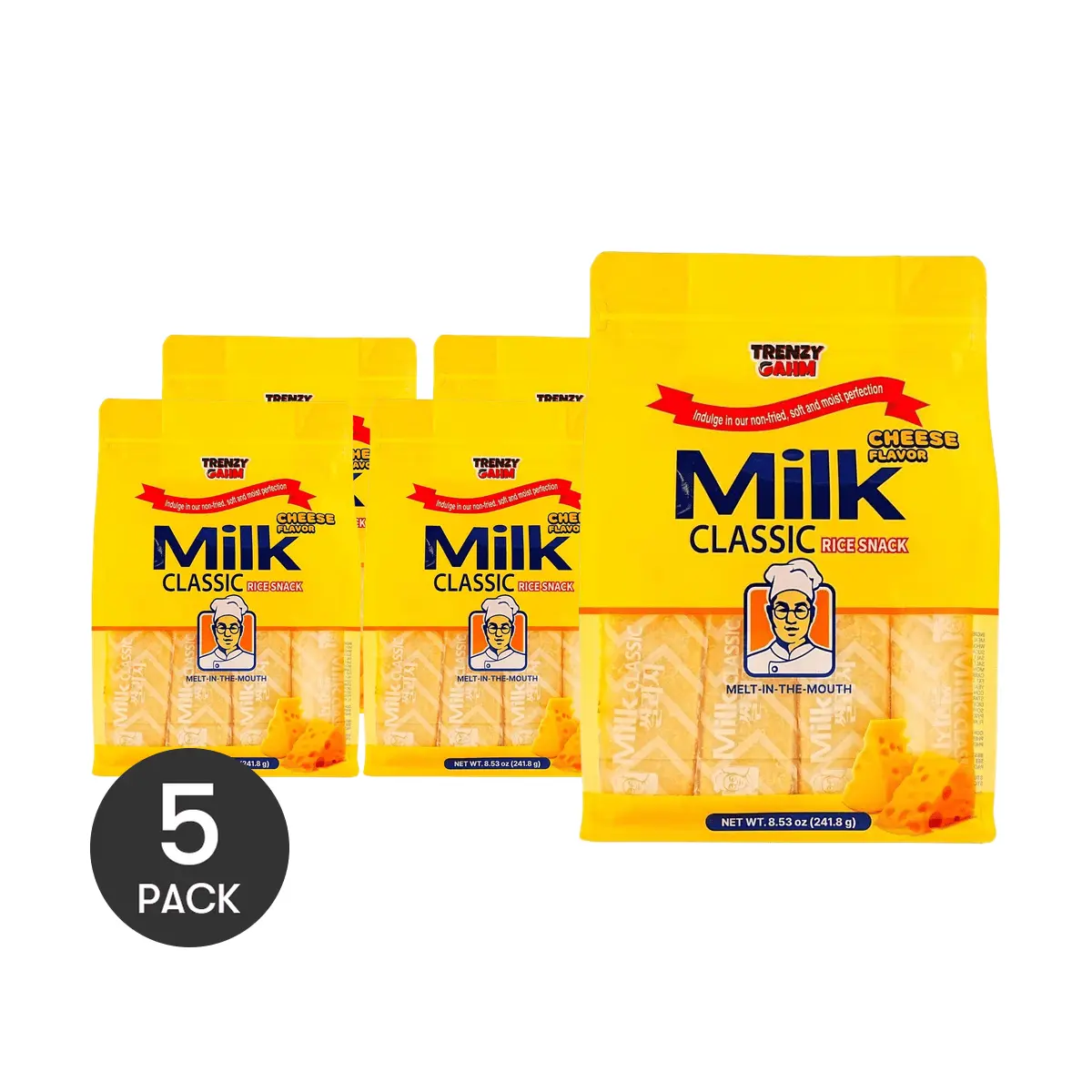 TRENZY GAHM Milk Rice Crackers Cheese Flavor 5 Packs - Healthy Non-Fried, Crispy & Creamy Korean Snack 241.8g Each