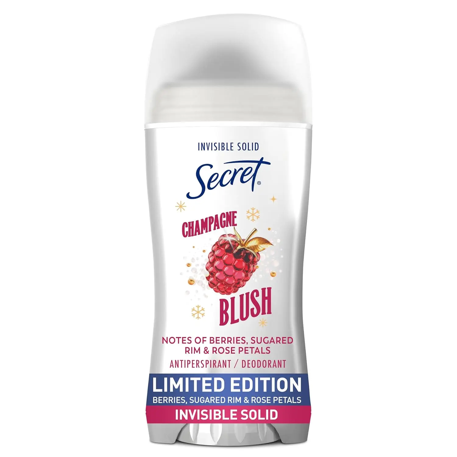 Fresh Antiperspirant Deodorant for Women, 72hr Breathable Odor Protection with Pro-Hyaluronic Acid, Holiday Invisible Solid, Champagne Blush with Berries, Sugared Rim & Rose Petals Scent, 2.6oz