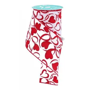 4" x 10yd Hearts and Loops Ribbon – White/Red
