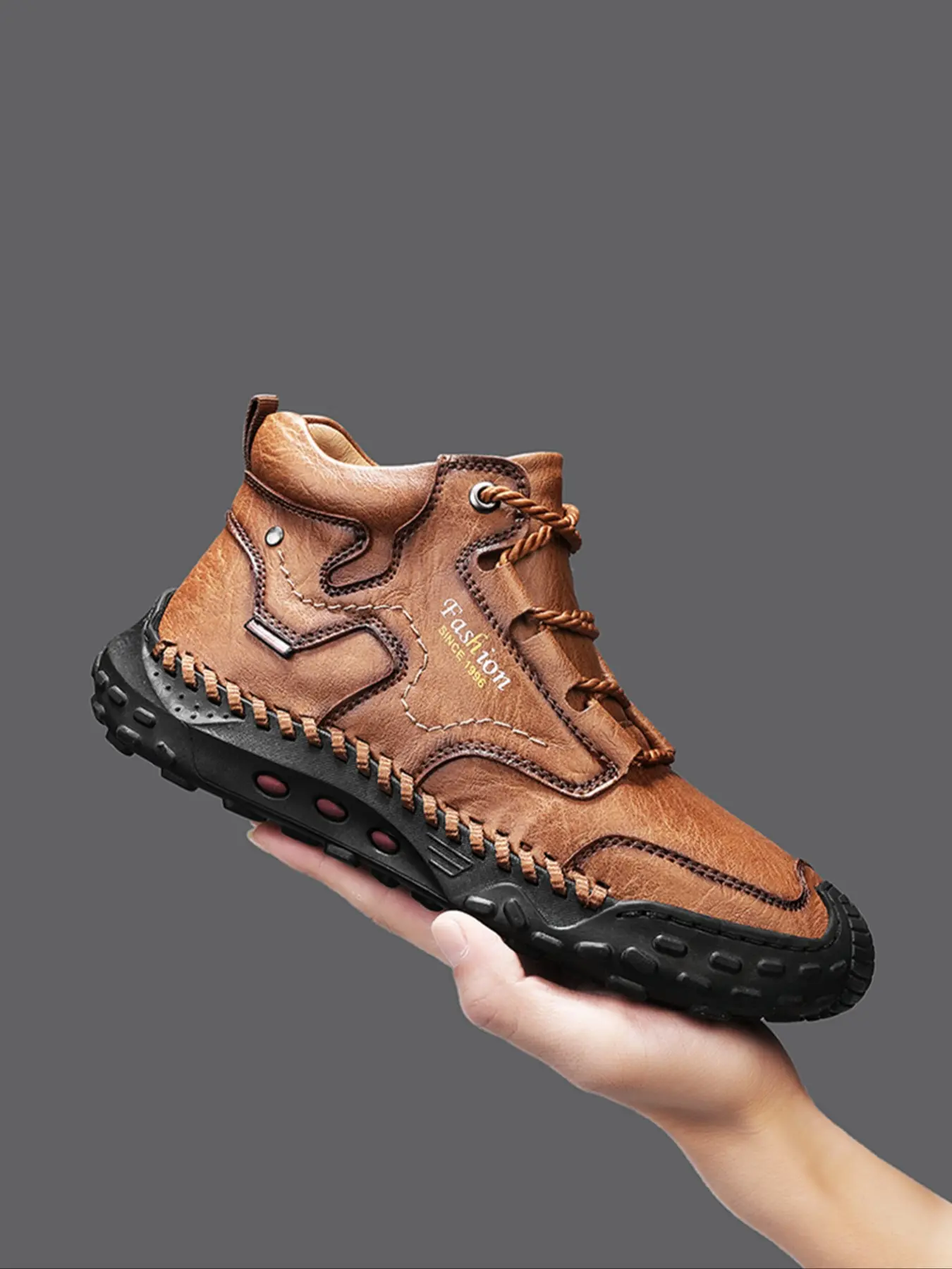 Men's Vintage Hand-Stitched Mid-Calf Casual Shoes, Outdoor Running Sports Shoes, Hiking Shoes, Fashion Walking Boots, All-Season Wear, Comfortable Anti-Slip, Outdoor Footwear