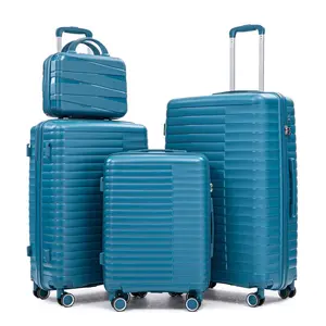 4 Piece Luggage Sets, Carry on Suitcase with Spinner Wheels, Combination Password Lock, Lightweight Travel Luggage Set with 14" Cosmetic Case, 14"/20"/24"/28" (Blue)