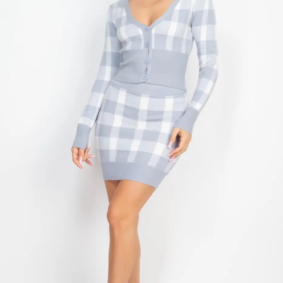 Too Cold To Settle Women’s Plaid Sweater Top with Mini Skirt 2Pieces Fall/Winter - Soft and Comfortable Material - Womenswear Halloween