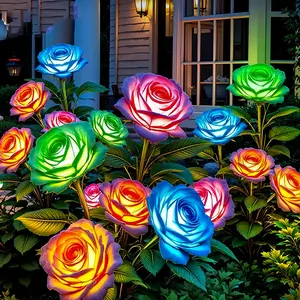 2pcs Solar LED Rose Garden Lights, Christmas Lights Outdoor，Realistic Night Lights for Yard, Lawn, Patio and Porch Decoration, lPX44 Waterproof, Energy Saving Garden Lighting Decoration, Solar Lights Durable Plastic Flower Solar Garden Lights