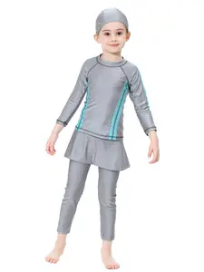 Burkini Full Coverage Long Sleeve Three-Piece Swimsuit, Modest Swimsuits Sun Protection Quick-Dry with Swim Cap, Colorblock Design