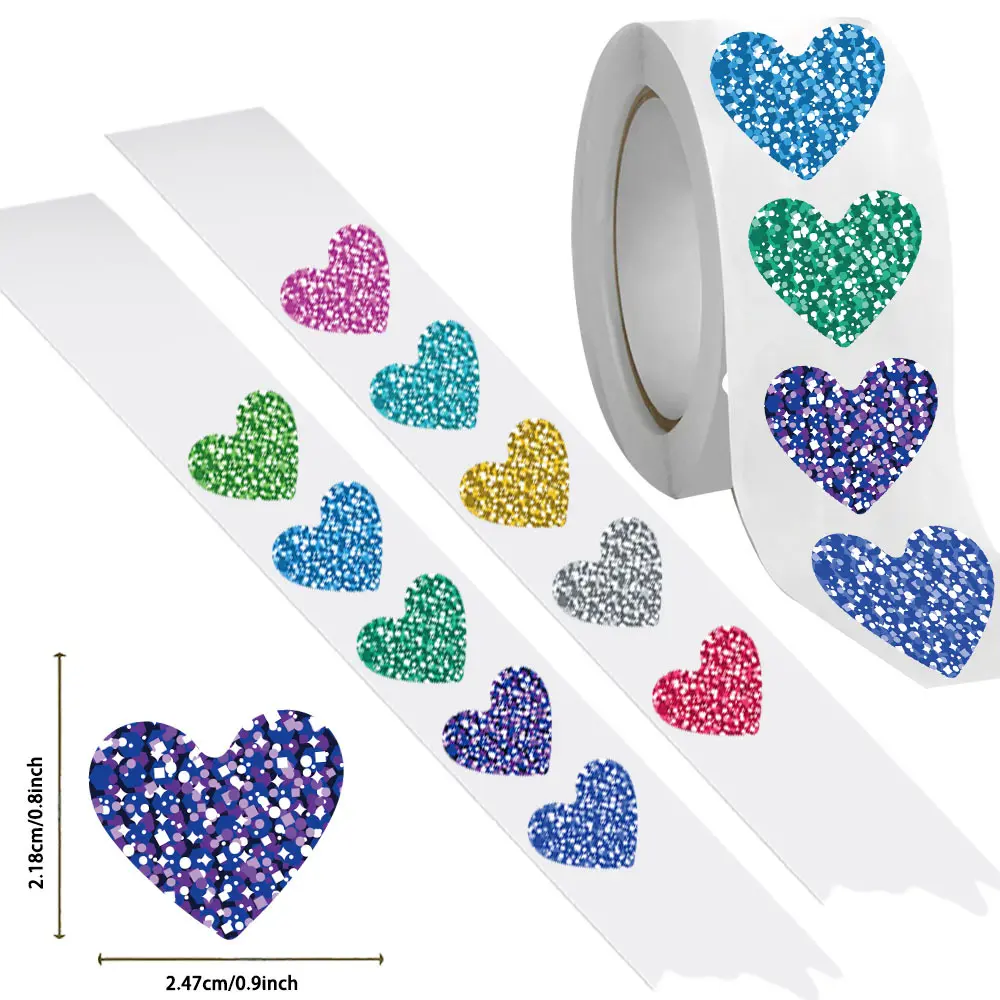 500 Sheets/Roll Cute Heart Reward Sticker Roll for Kids, DIY Gift for School, Scrapbooking, Journaling, Phone & Tablet Decoration, Cartoon Reward Labels, Decorative Stickers, Adhesive Stickers