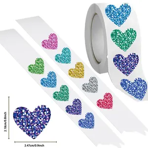 500 Sheets/Roll Cute Heart Reward Sticker Roll for Kids, DIY Gift for School, Scrapbooking, Journaling, Phone & Tablet Decoration, Cartoon Reward Labels, Decorative Stickers, Adhesive Stickers