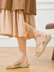 Women's Jelly Sandals, Lightweight Soft Waterproof Fashion Low Heel, Non-Slip Summer Footwear, Casual Tpu Eva Sole