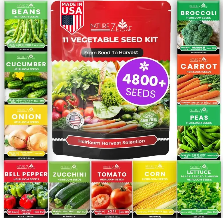 11 Heirloom Seeds for Planting Vegetables and Fruits, 4800 Survival Seed Vault and Doomsday Prepping Supplies, Gardening Seeds Variety Pack, Vegetable Seeds for Planting Home Garden Non GMO