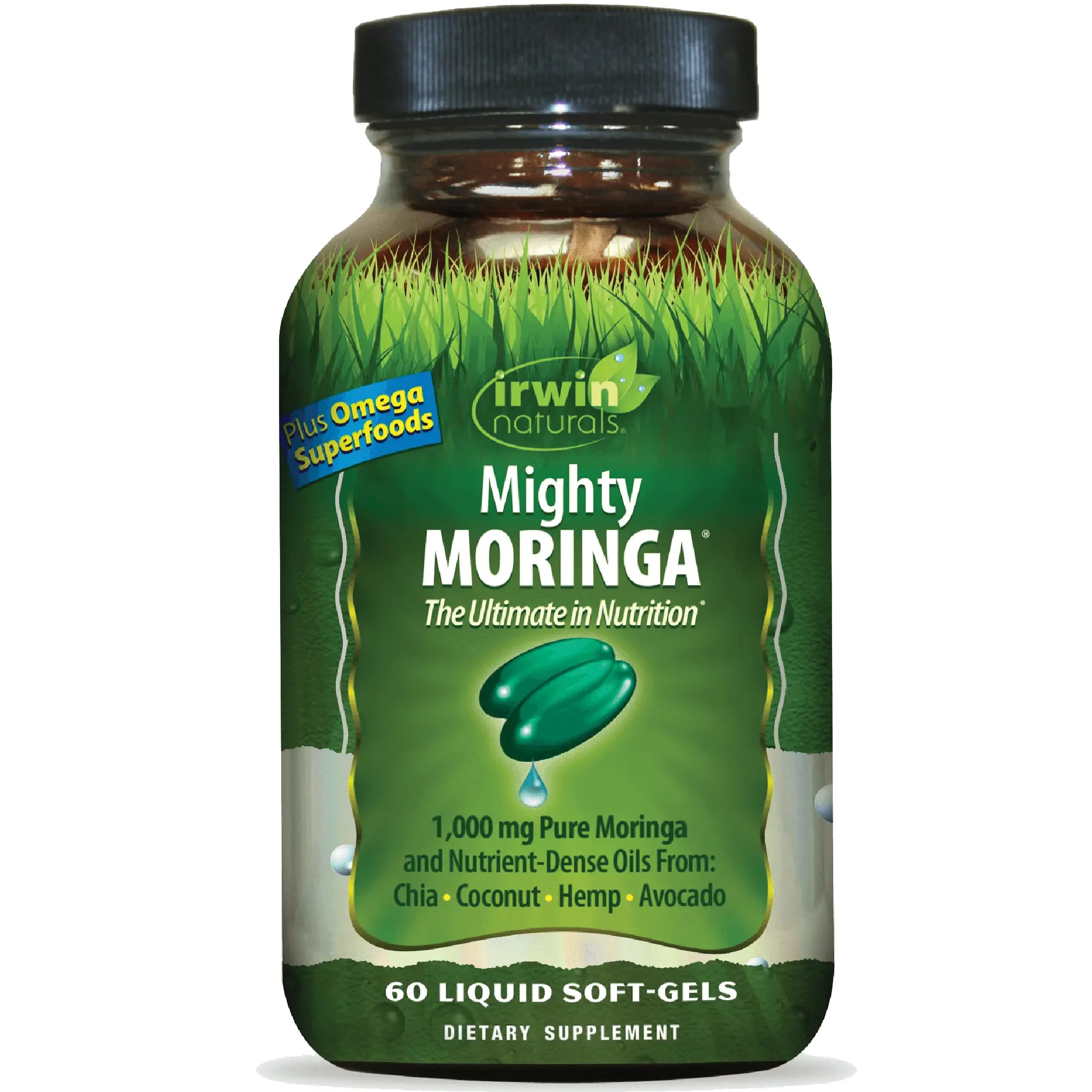 Mighty Moringa | 1,000 mg Moringa with Hemp, Chia, Coconut & Avocado Oils | Daily Superfood & Whole-Body Nutrition Support | 60 Liquid Soft-Gels