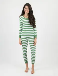 Women's Green & White Stripes Pajamas
