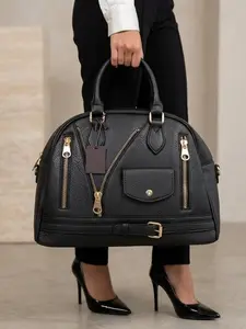 Women’s Fashion Black Structured Satchel Top Handle Bag – Style #F2502