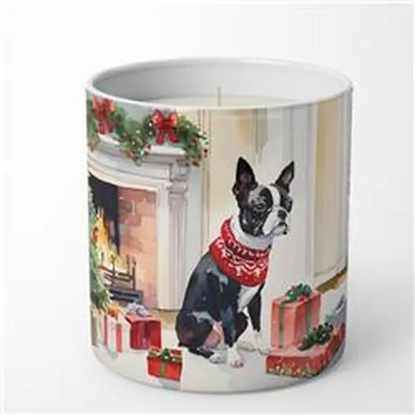3.25 x 3.75 x 3.25 in. Ceramic Boston Terrier Cozy Christmas Decorative Soy Candle