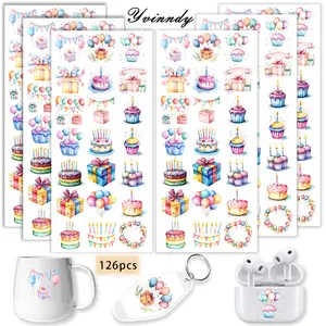 UV DTF Transfer Sheets Stickers 126 Pieces Of Birthday Party Uvdtf Stickers Colorful UV DTF Transfer Stickers High-Viscosity UV DTF Transfer Paper Suitable For Keychains Pendants And Mugs UV DTF Keychain Stickers Pendant Decorations Keychain