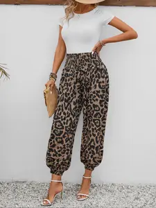 Women's Leopard Print Pocket Pants, Casual Comfy Trousers for Daily Wear, Ladies Bottoms for Fall & Winter