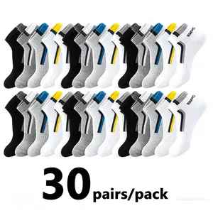 Men's Athletic Ankle Socks 30 Pairs, Professional Moisture Wicking Sports Socks, Cushioned Compression Breathable Casual Crew Socks for Running, Workout, Walking, Hiking, Gym & Daily Wear