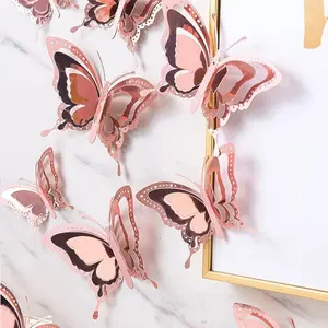 24-Piece 3D Hollow-Out Butterfly Shaped Stickers - Romantic Artificial Animals Paper Wall Decor, Flower Design Home Decor Supplies