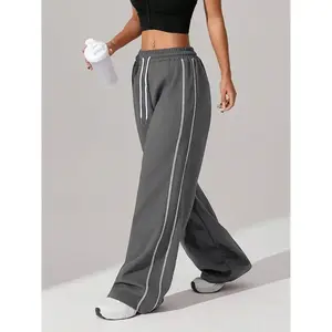 1pc Women’s Waffle Pattern Relaxed Fit Straight-Leg Pants with Side Pockets, Drawstring Waist, Minimalist, Suitable for Fitness & Sports, Spring/Summer