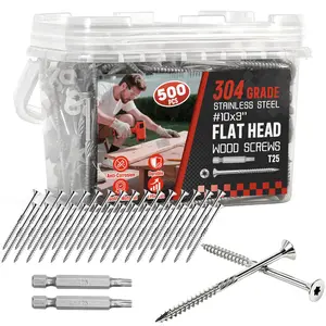 #10x3 Inch 304 Stainless Steel Deck Screws 500 count - -Resistant Outdoor  Fasteners for Fences, Decks,  Project - T25  Drive Bit