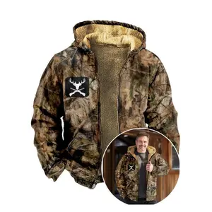 Men's Camouflage Hooded Jacket, Lined - Autumn/Winter Warm Zipper Sweatshirt,  Leaf Print Design, Multiple Pockets, Adjustable Hood, Polyester Blend, Easy to Match with  Outfits sporty casual windproof waterproof varsity baseball