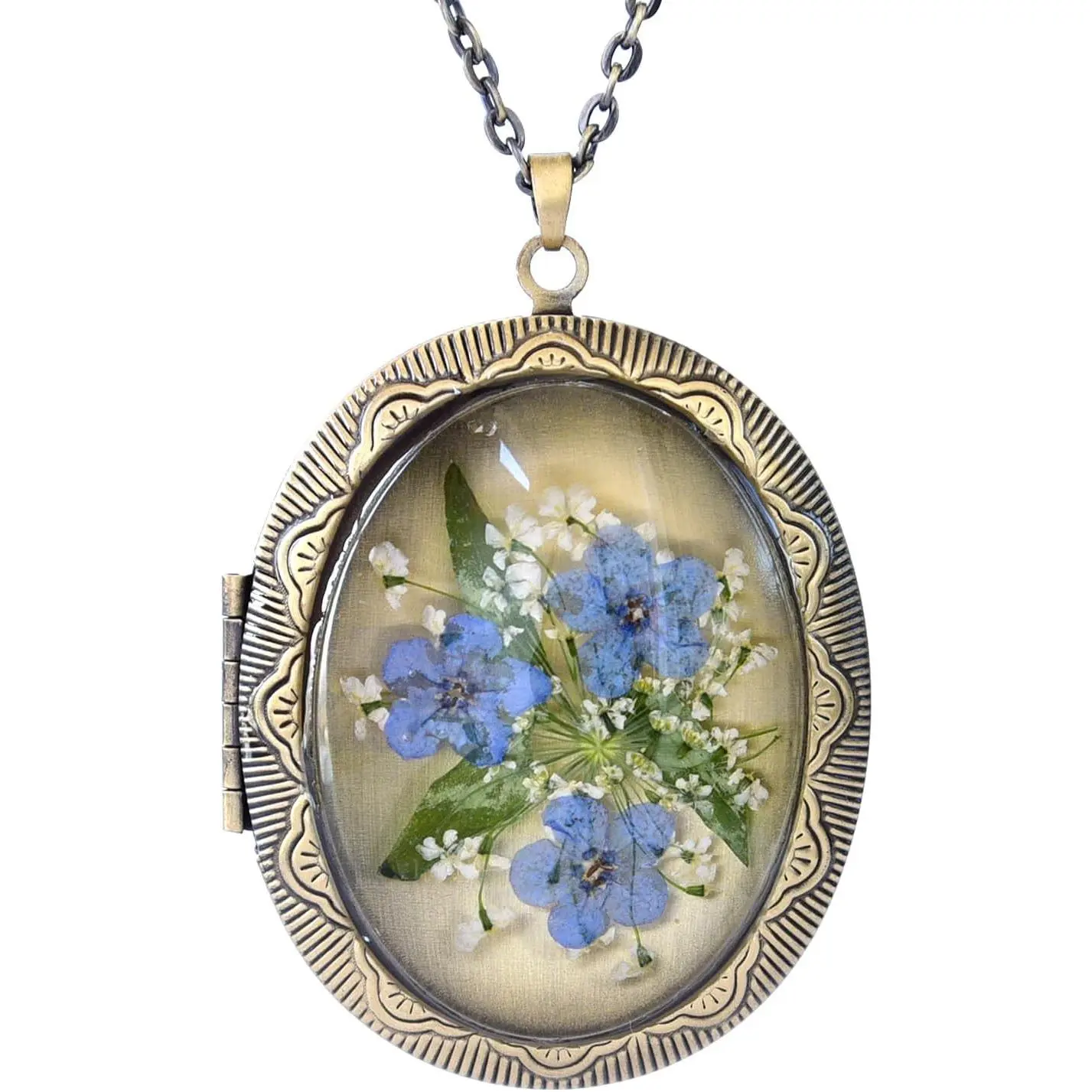 Vintage Photo Locket Necklace Handmade Pressed Flower Locket Necklace for Women