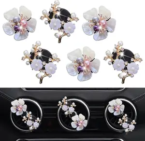 Bling Flower Air Vent Clips,  Pcs Cute Daisy Car Fresheners, Diffuser With Rhinestone Interior Decoration Charm, Diamond Decor Accessories for Women Girls