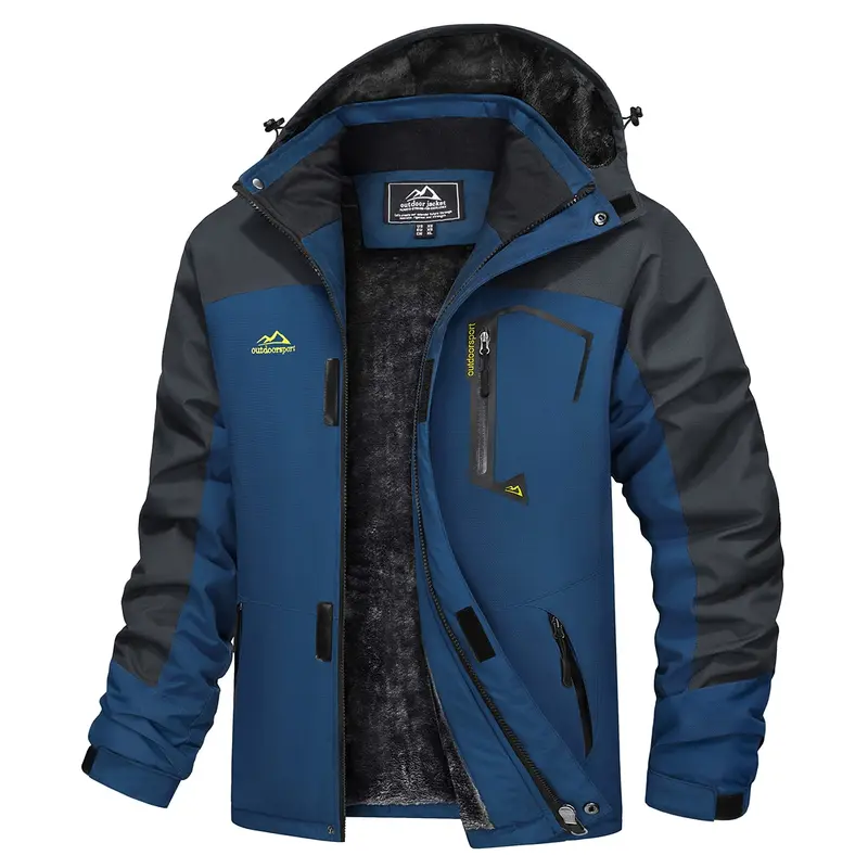 MAGCOMSEN Men's Fitted Winter Waterproof High Neck Ski Hiking Jacket Coat - Polyester Clothes Outerwear, Detachable Storm Hood, Warm Fleece, Multi-Pockets, Wind-Resistant Zip, for Skiing, Outdoor Travel,sohochic