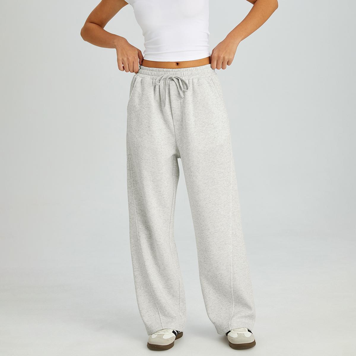 KatchMe Women's Casual Mid-Rise Textured Seam Wide Leg Sweatpants, Basic Drawstring Waist Trousers, Versatile Baggy Streetwear Outfits, Cozy Women's Bottom