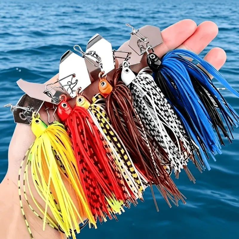 7pcs Chatterbait Fishing Lures Set Spinner Artificial Bait Skirts Kit Weedless Buzzbait Wobblers for Bass Pike Swimbait Walleye.