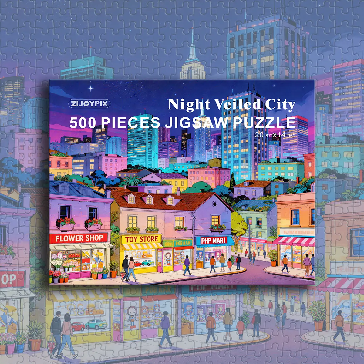 500-Piece Night Veiled City Jigsaw Puzzle for Adults, Original Art, Matte Embossed Blue Board, No Missing Pieces, Art Puzzles Gift