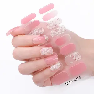 16 Piece Semi-Cured Gel Nail Strips, DIY Spring Flower Self-Adhesive Nail Kit, Requires UV Lamp, Easy to Apply and Remove for Women and Girls, Stylish Acrylic Nails, Nail Art Sheet