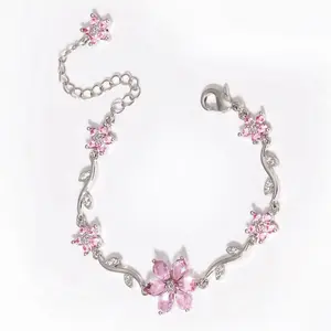 Silver Plated Floral Vine Bracelet for Women - Hypoallergenic Cubic Zirconia Flower Charm Adjustable Bracelet - Romantic Jewelry Gift for Girlfriend summervibes tiktokshopspringglowup
