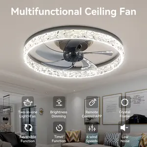 FLOWGO Cristais Multifunctional Ceiling Fan with Light, Remote Control/APP, 6 Wind Speeds, Timer, Reversible DC Motor, Adjustable Brightness & 3 Color Temperatures, Low Noise for Living Room, Bedroom, Study