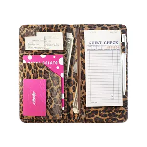 Server Book for Waitress Book with Zipper Pocket, 5x9 Leopard Magnetic Closure Server Wallet with Money Pocket and Zipper Pouch, Restaurant Waitstaff Organizer Fit Server Apron
