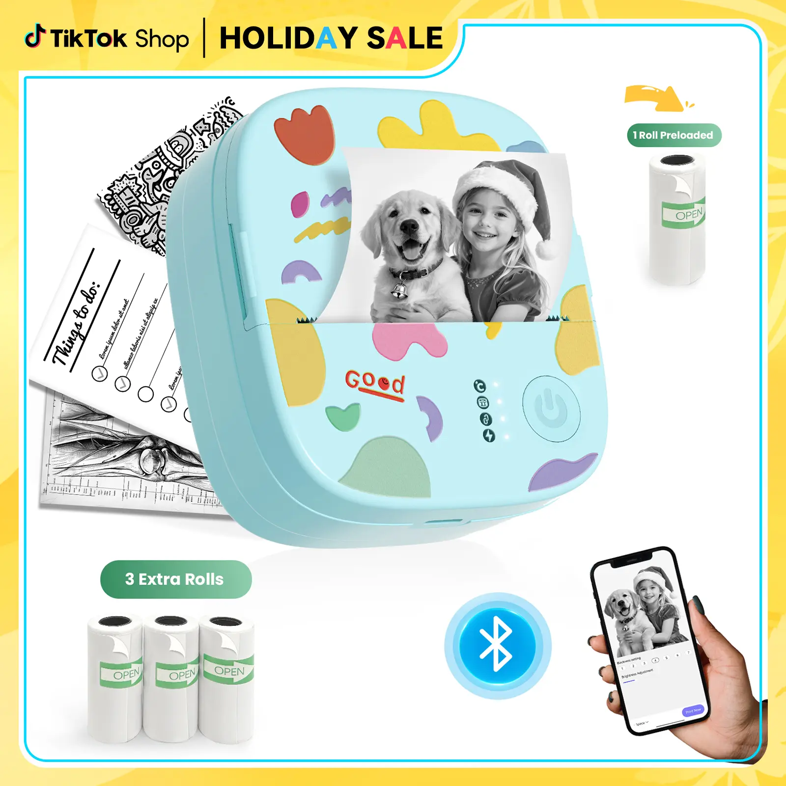 [Christmas Gifts]  Mini Bluetooth Printer - Inkless B&W Portable Printer with 3 Label Rolls, Batteries Included, for Printing Labels & Study Notes, Birthday Gifts for Kids Gift Season #Techvibes
