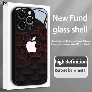 Luxury Ultra-Clear Glass Phone Case with Apple Fruit & Geometric Print, Compatible with iPhone Series 7-17 Plus Pro Max, Stylish Design