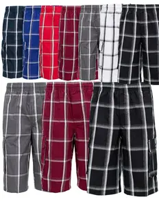 3 Pack MP Collection Men's Plaid Cargo 7 Pockets Pants Cotton Menswear Stylish