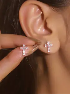 Elegant Rhinestone Cross Studs Earrings for Women, Sparkling Party Jewelry Gift Set, Small and Delicate Design Dainty Fashion Jewelry, Perfect for Gifting