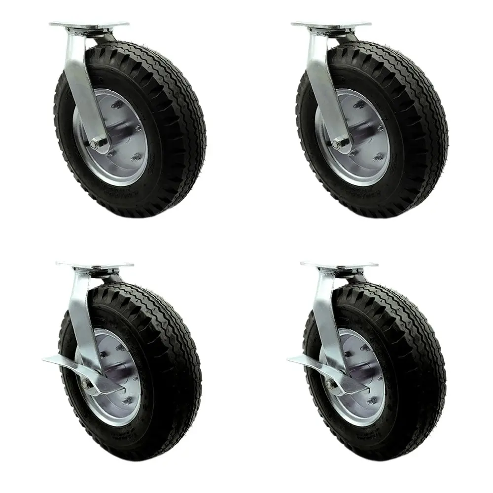 Service Caster SCC-100S3506-PNB-BSL-2-SLB-2 12 in. Swivel Pneumatic Rubber Castors (Set of 4), Black, 1800 lbs Capacity, Enhanced Noise Reduction, Universal Design, OEM & Replacement Part for Food Carts, Luggage Carts, Rubber Wheel, Any Surface