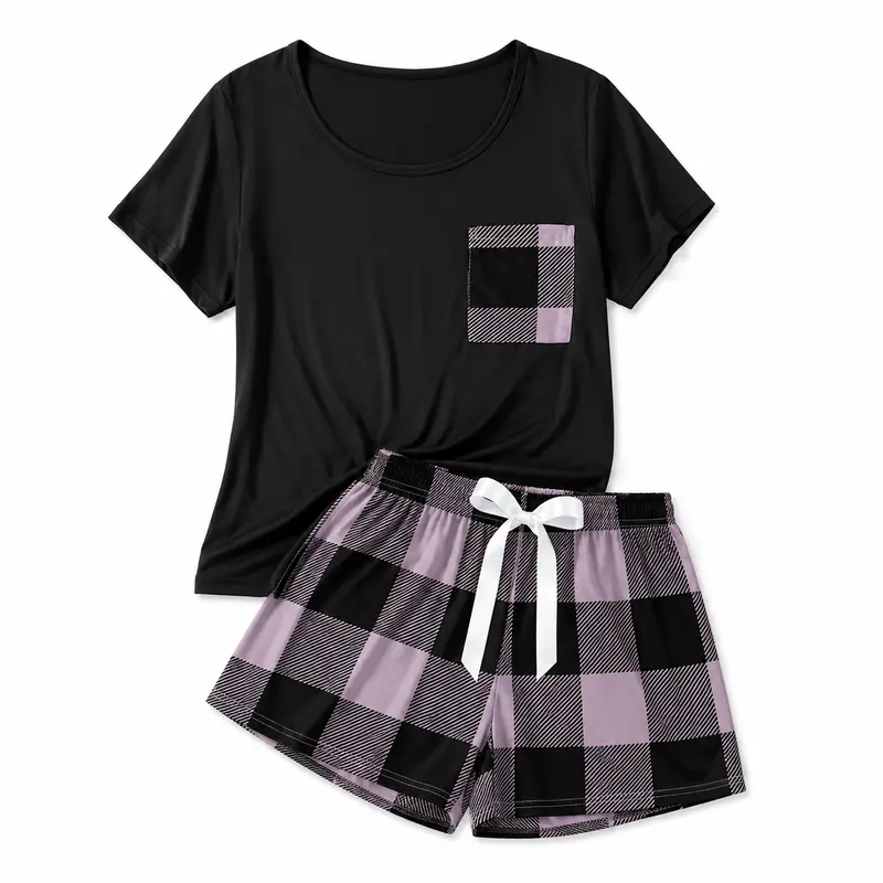 FEITAI Women's 2-Piece Striped Satin Pajama Lounge Set - Comfy and Cozy Button-Front Short-Sleeve Top, Above-the-Knee Shorts for Women, Soft Sleepwear
