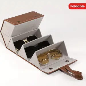 Portable Foldable Multi-Layer Sunglasses Case, Multifunctional 5-Compartment Eyewear Box, Creative High-End PU Leather Glasses Holder