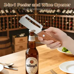 Buy one get one two in one peeler and slicer, ergonomic handle peeler, comfortable grip, anti slip wooden handle design, peeler for carrots, pumpkins, cucumbers, sugarcane, watermelons, kitchen small tools