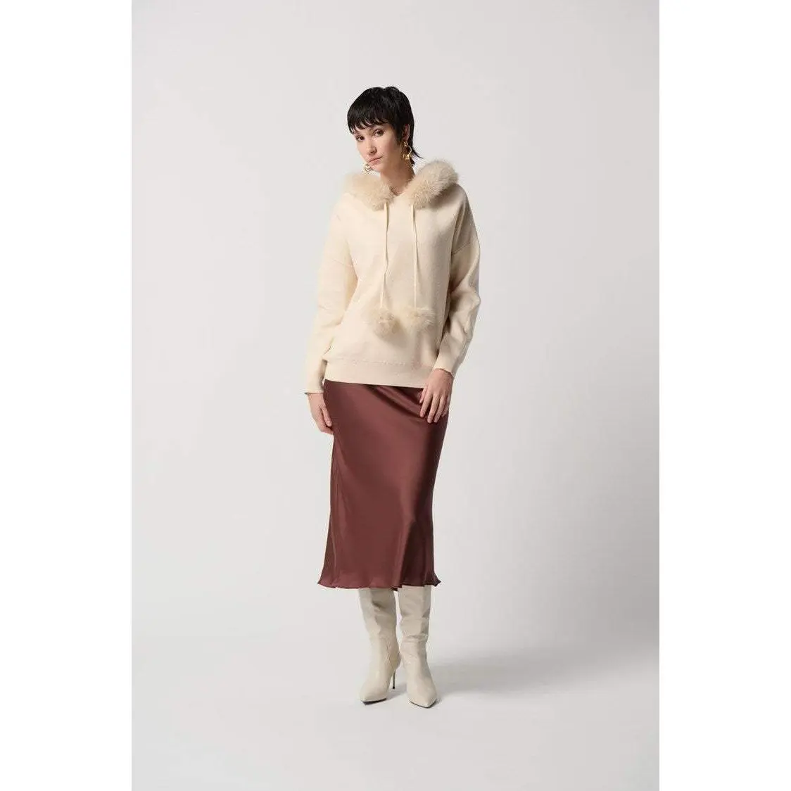 Joseph Ribkoff Satin Flared Skirt With Chiffon Lining