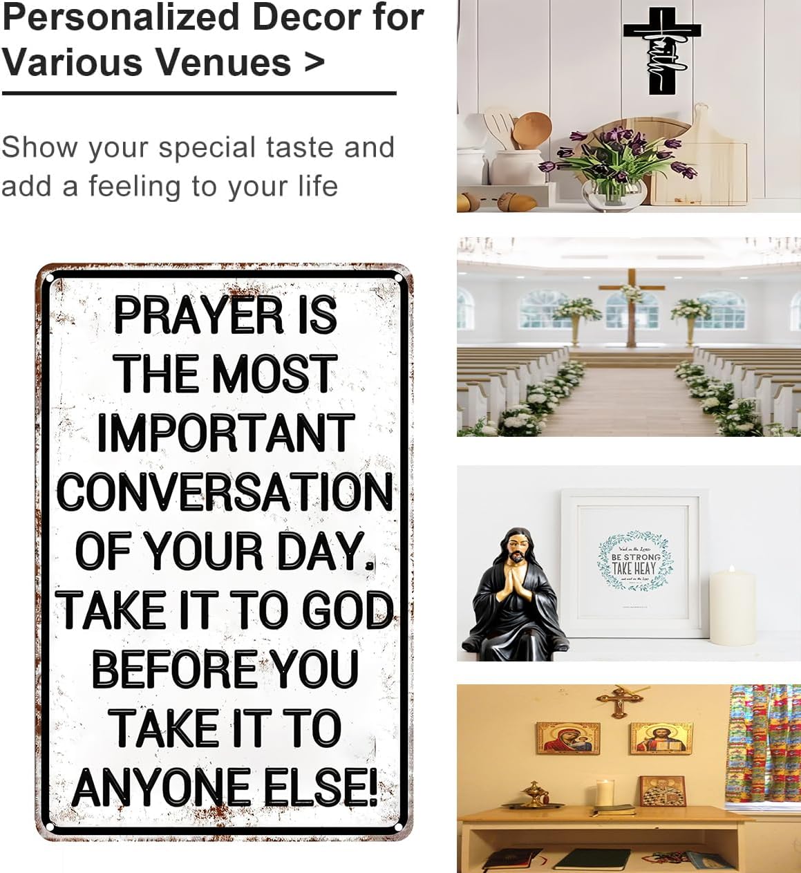 Christian Gifts for Men Women Prayer Is The Most Important Conversation of Your Day Vintage Aluminum Tin Signs Religious Metal Wall Art for Home Church Prayer Room Office Chapel Decor 8x12 Inch