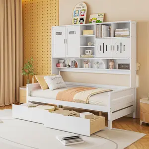 Bellemave Twin Size Wooden Daybed with 2 Drawers and All-in-One Cabinet & Shelf - White Modern Design Sturdy Construction No Box Spring Needed
