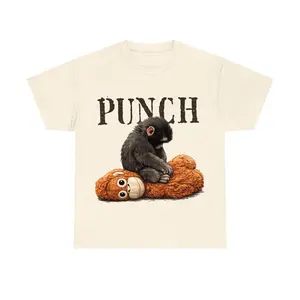 Punch Baby Monkey T-Shirt, Emotional Plush Toy Monkey Shirt, Small But Brave Tee, Lonely Baby Monkey Tee, Rescue Story Gift Summer Shortsleeve