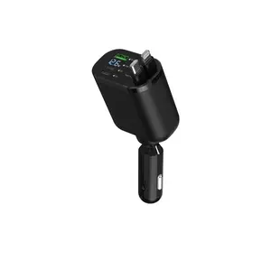 5 in 1 Retractable Car Charger 100W Fast Charging for iPhone & USB-C Smartphones with Dual Ports Real-Time Voltage Display
