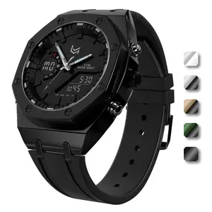 VERULEAN Analog-Digital Watch for Men Multifunction 2 Time Zone Auto Date Wrist Watch for Outdoor Sport Watch Urban Sport Watch with Silicone Strap & Stainless Steel Band